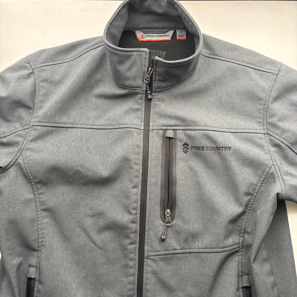 Free Country Men's Medium Gray Softshell Jacket Zip Front Pockets Size‎ M